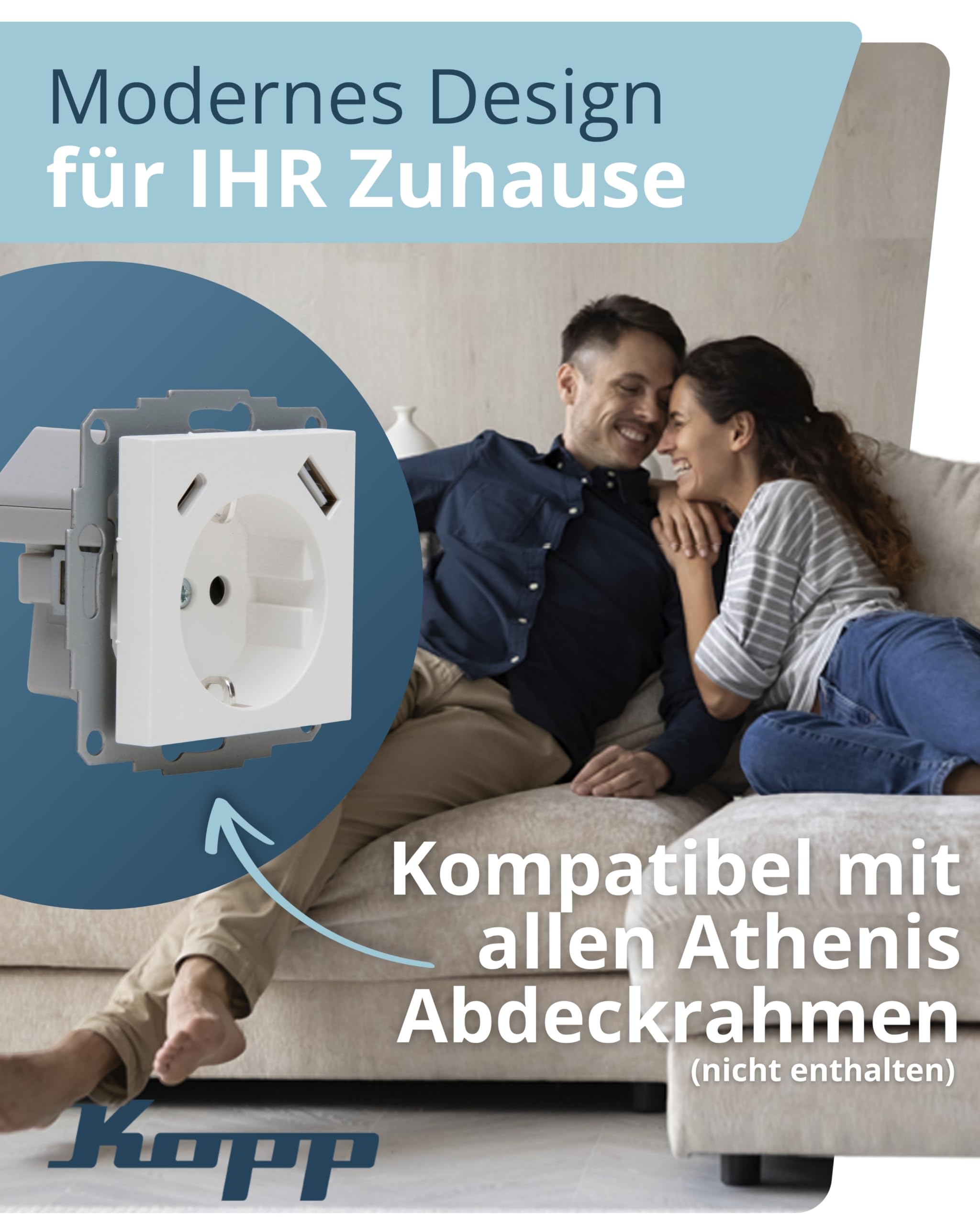 Kopp ATHENIS Unterputz-Steckdose mit USB A & USB C in Arktisweiß matt – Schutzkontakt-Steckdose mit integrierten Ladebuchsen – 16 A / 250 V~ IP20 – Steckklemmen & erhöhter Berührungsschutz