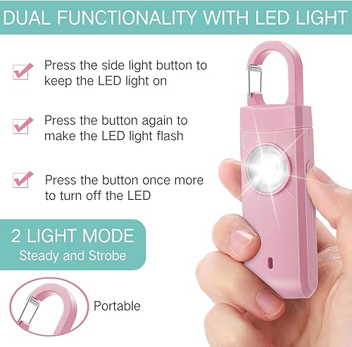 Miniatura 4 de 6 unidades de alarma personal recargable de seguridad para mujeres, sirena personal de sonido fuerte de 130 dB con llavero de autodefensa LED para