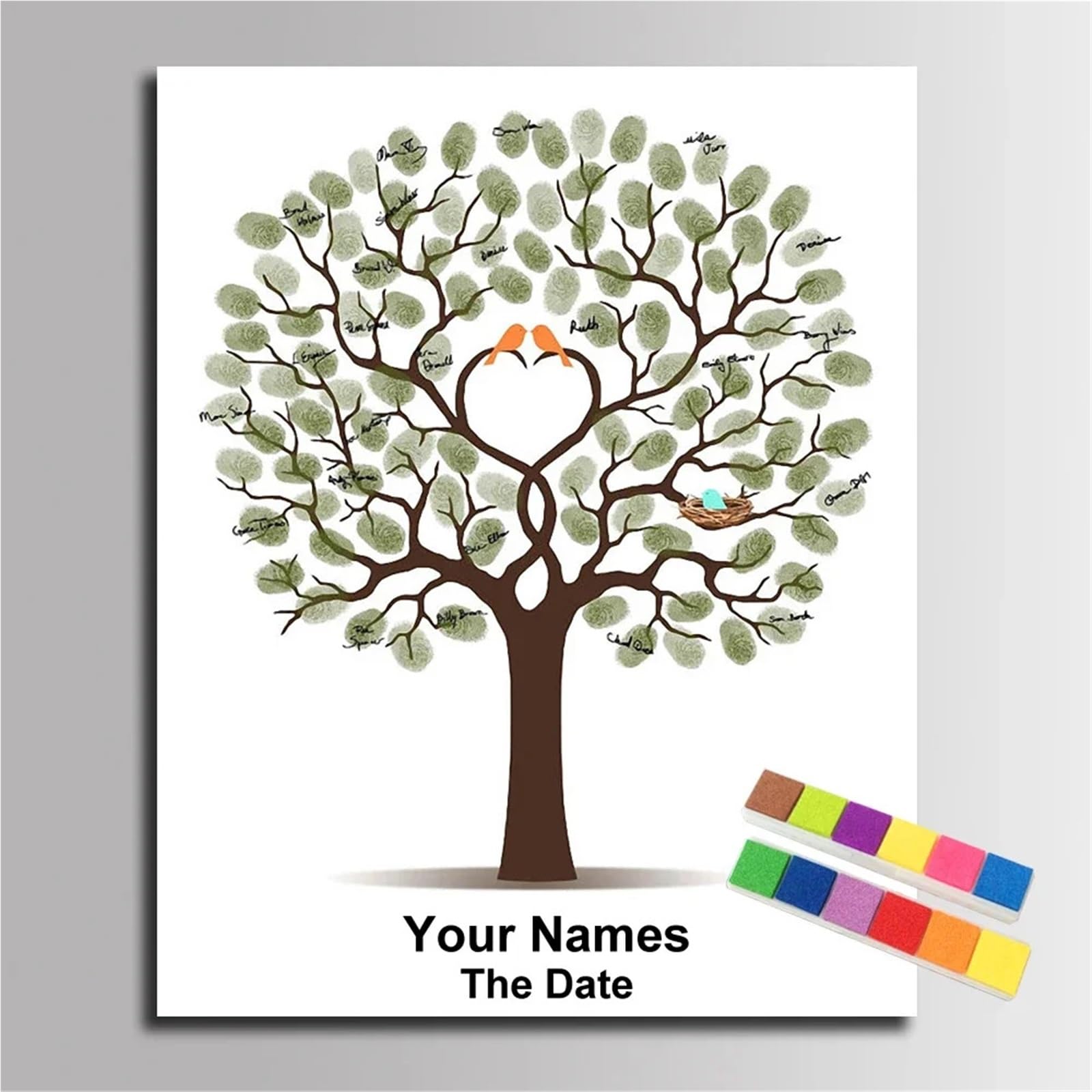 Hochzeits Fingerabdruck Baum Hochzeitsgeschenk, Fingerabdruck, Baum, Malerei, Kuss, Liebhaber, Party, Jahrestag, Unterschrift, Gästebuch, Leinwand-Dekoration(40x60cm 16x24inch,Style05)