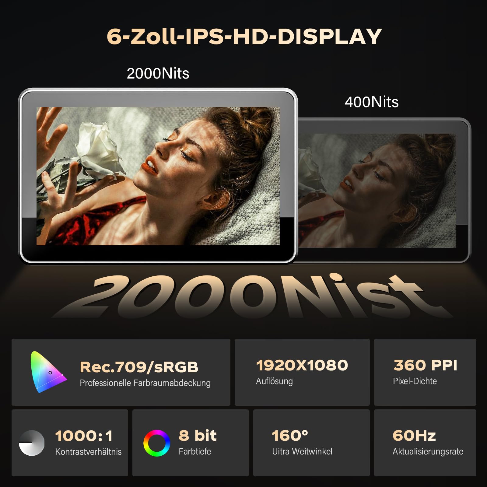 VILTROX DC-X2 Cage 6" monitor polowy do kamery SDI 2000nits Super Bright Widoczny zewnętrzny monitor do ekranu dotykowego DSLR 4K z osłoną przeciwsłoneczną baterii 2200 MAh do Sony Canon Nikon