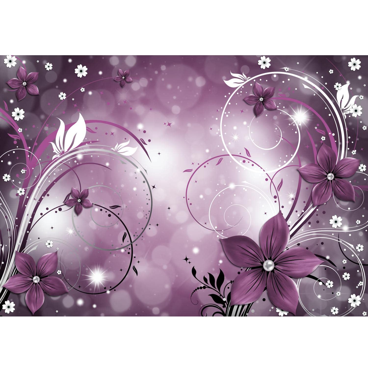 Papier peint intissé panoramique violet à motif fleur abstrait 352x250cm