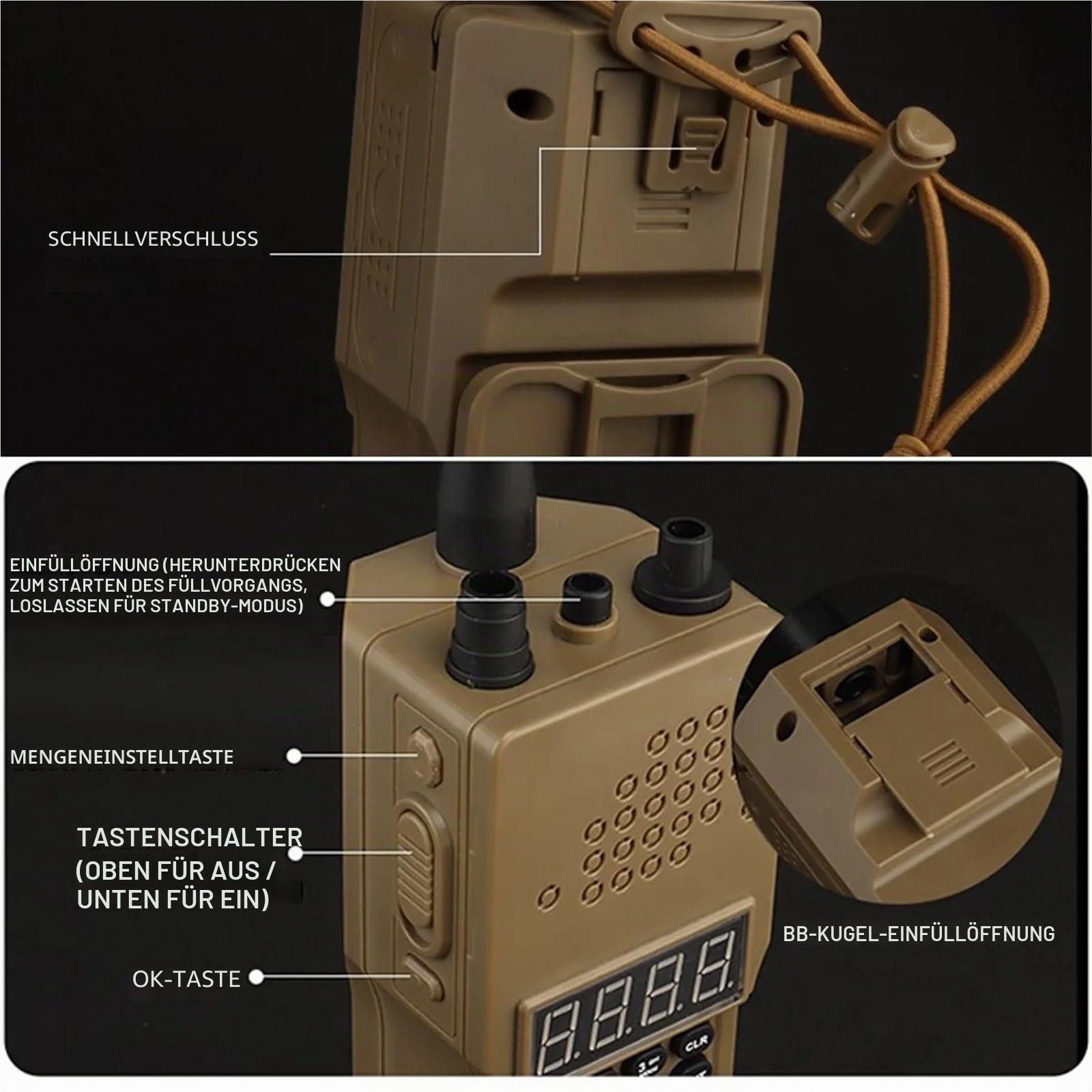 Airsoft Speed ​​Loader for 6mm BB Pellets, Radio-Modell Elektrischer Füller mit Adapter, Paintball Jagd Wargame Ausrüstung