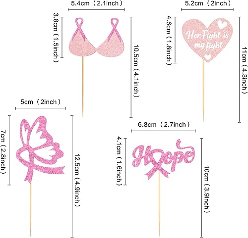 Miniatura 6 de Paquete de 24 adornos para cupcakes de concientización sobre el cáncer de mama, cinta rosa, lucha de esperanza, para cupcakes, decoración de fiesta