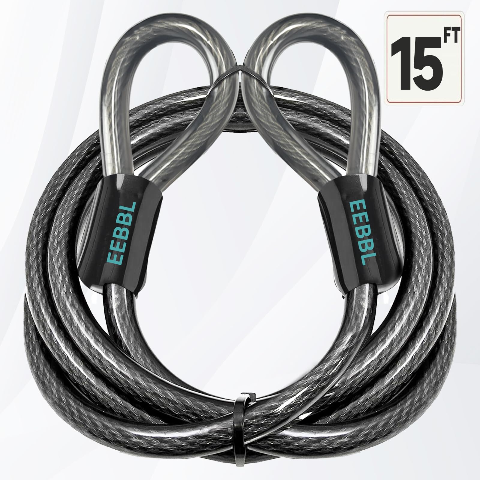 Cavo passante, 4,6 m x 12 mm, corda in acciaio rivestita in plastica, lucchetto per proteggere la tua bicicletta, fusibile per biciclette/moto/ebike (15 FT)