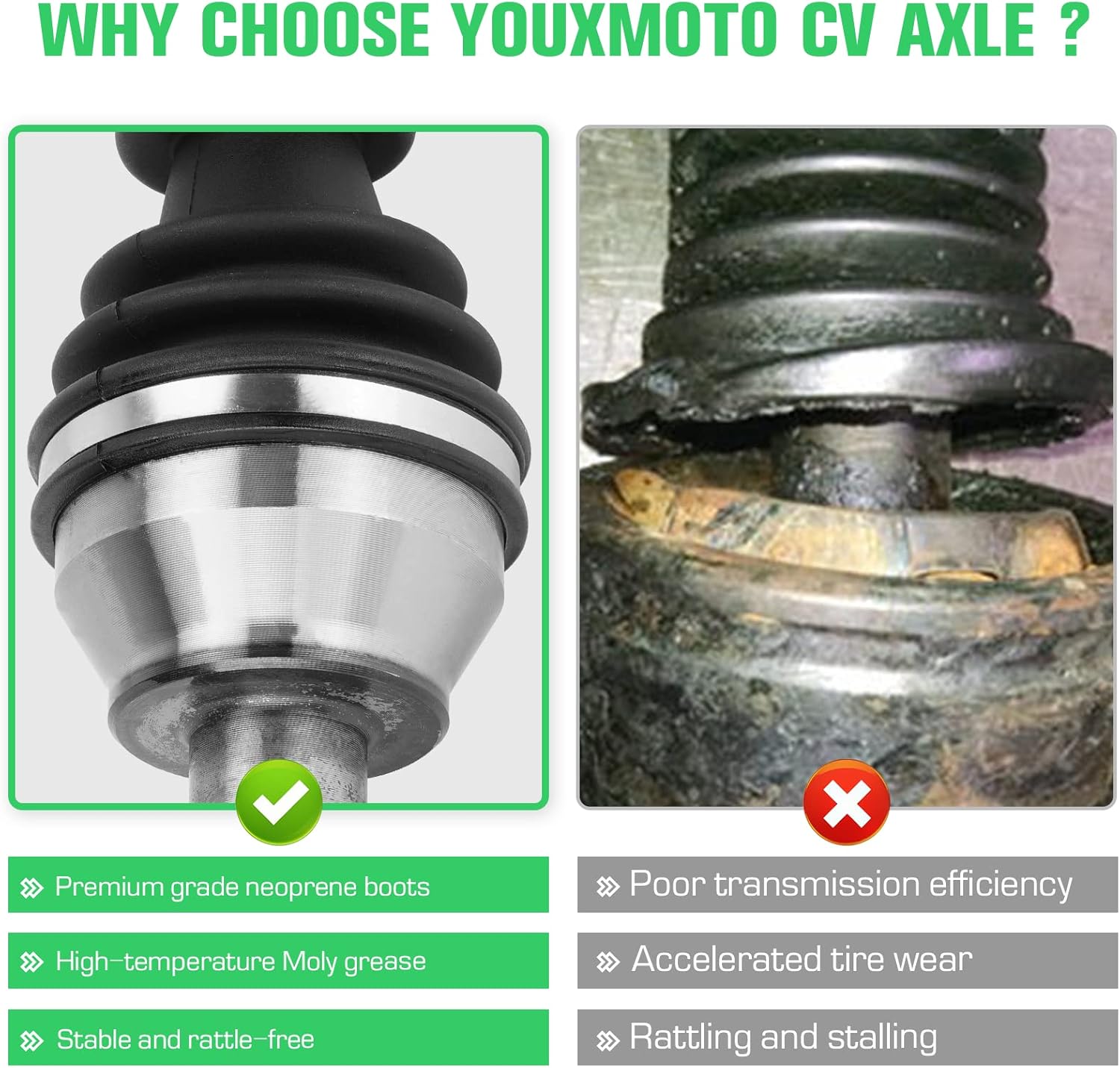Youxmoto Rear CV Axle for Polaris 2013-2018 Ranger XP 900 (Non High-Lift), 2017-2018 Ranger XP 1000 (Non HST), Ranger 570 Full Size only 2015/570-6 2016; Ranger 900 Crew/ 900-5/900-6; for 1332947