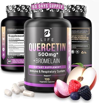 B Life Company BLife Quercetin 500mg Capsules with Vitamin C, Zinc & Ginger Immune & Antioxidant Support Supplement Quercetin with Bromelain Supplement 120 Capsules 60 Servings