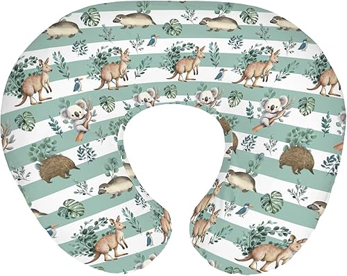Fundas de almohada de lactancia de animales australianos con hojas tropicales para niños y niñas, Koala rayas verdes, funda de almohada para
