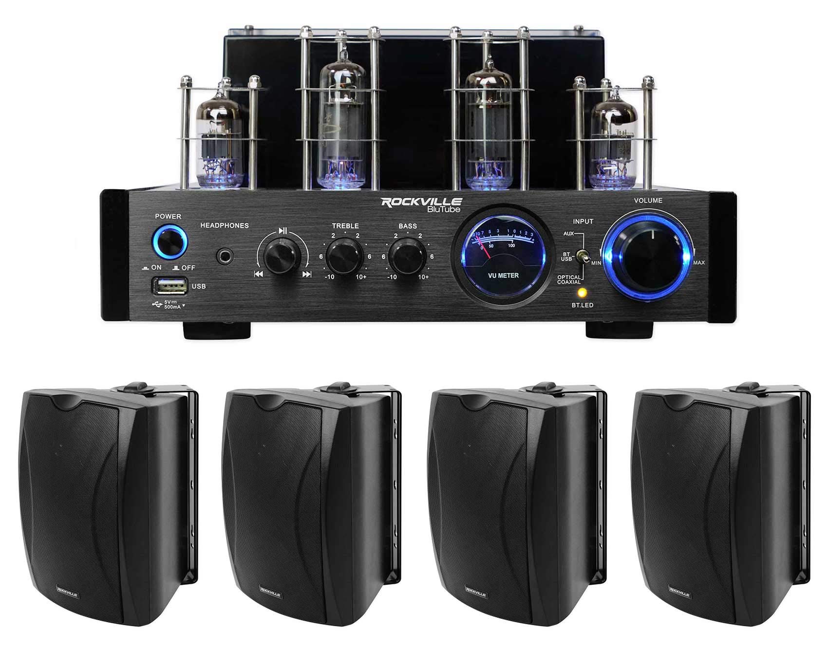 Rockville BluTube LED Tube Amplifier Home Bluetooth Receiver+(4) 6.5
