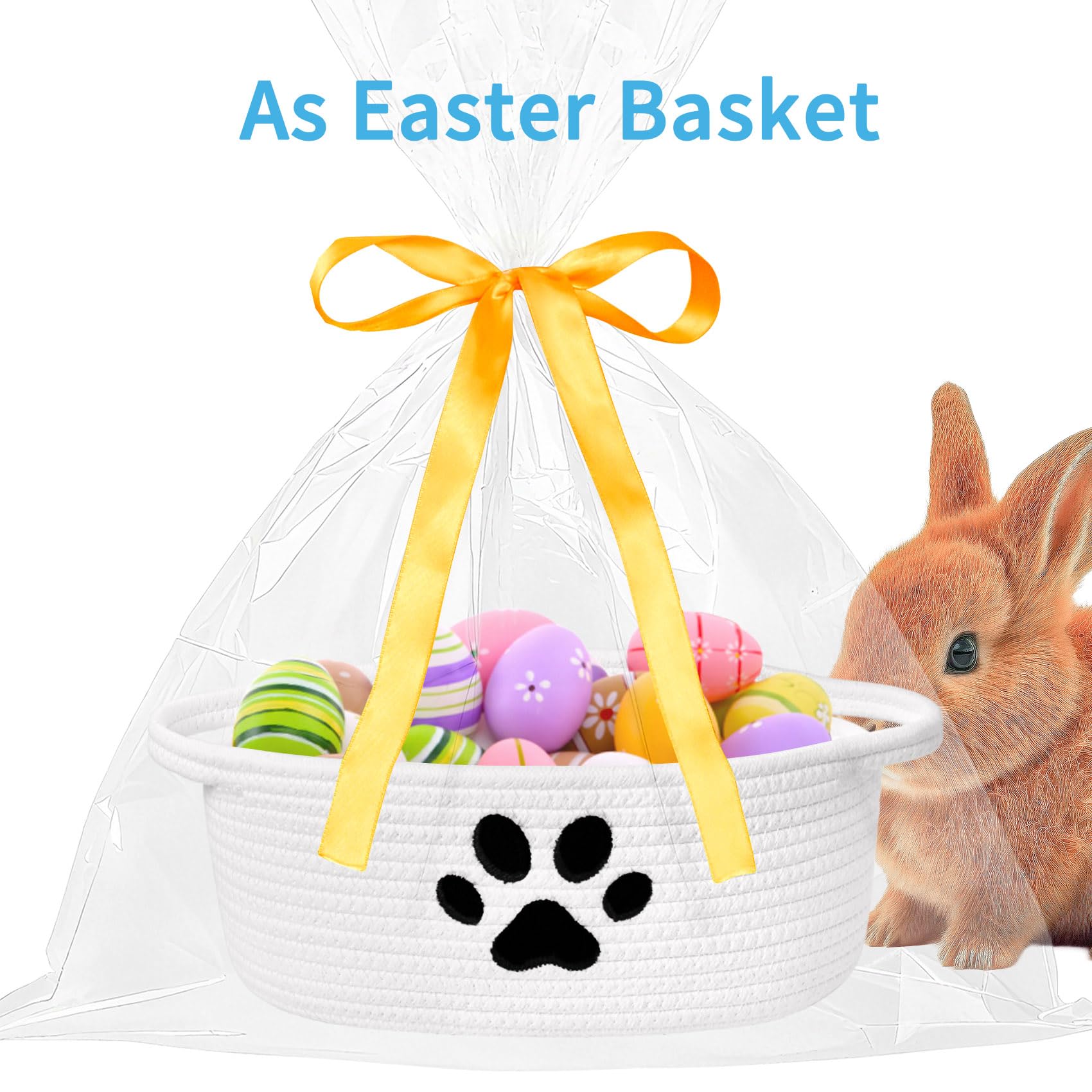 Small Woven Basket with Gift Bag, Cute Dog Paw Baskets for Gifts Empty, Decorative Rope Woven Nursery Storage Dog Toy Basket for Easter, Baby Shower, 12" x 8" x 5"