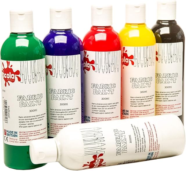 Scola 6 x 300ml Fabric Paint Assorted Colours Set FAB300/6/A