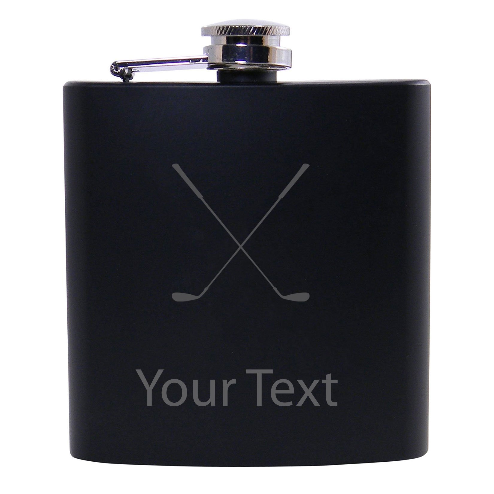 Personalized Custom Crossed Golf Clubs Black Stainless Steel Hip Customizable Flask