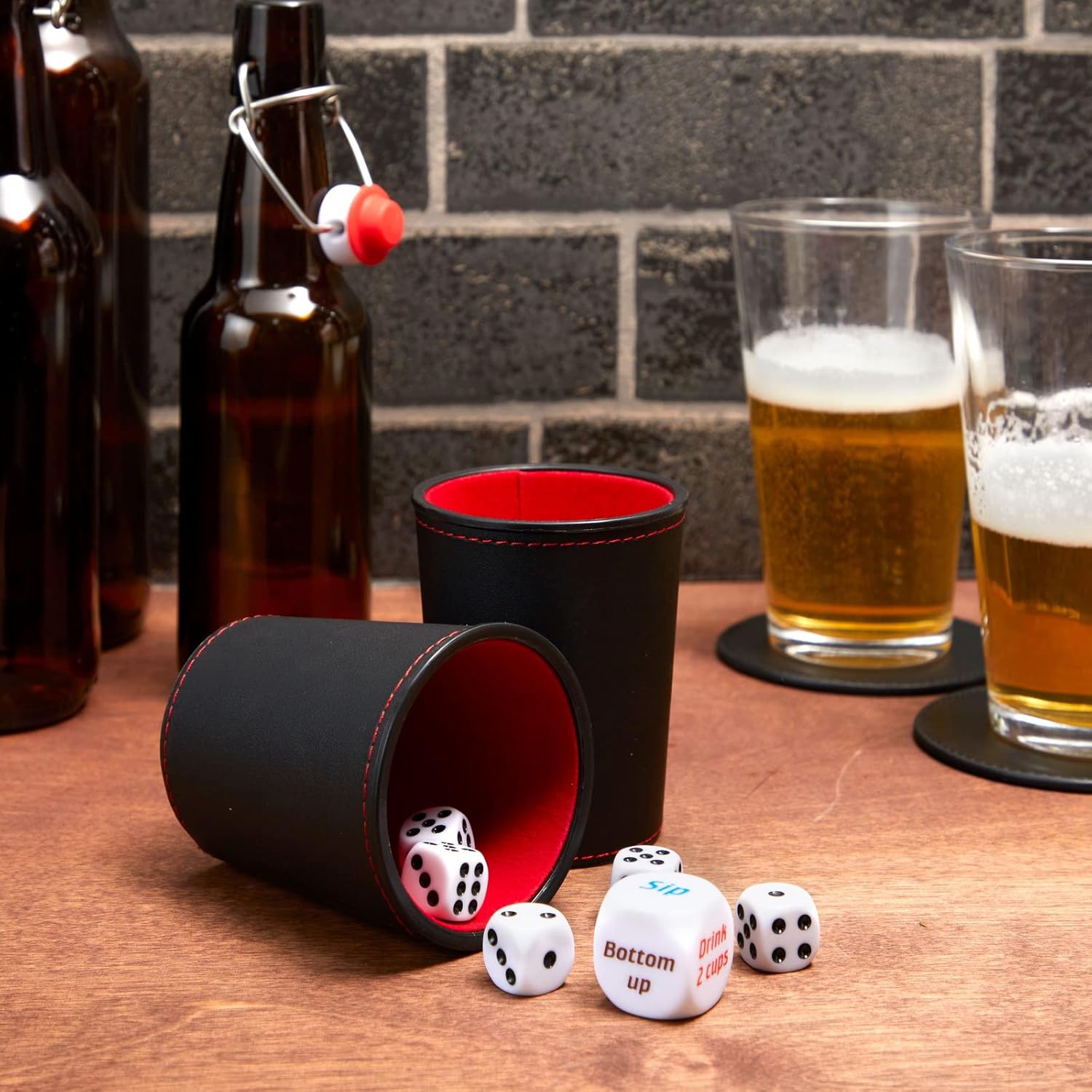 Buy Drinking Dice Game Set for Adults with 2 Leather Cups and Fun Dices