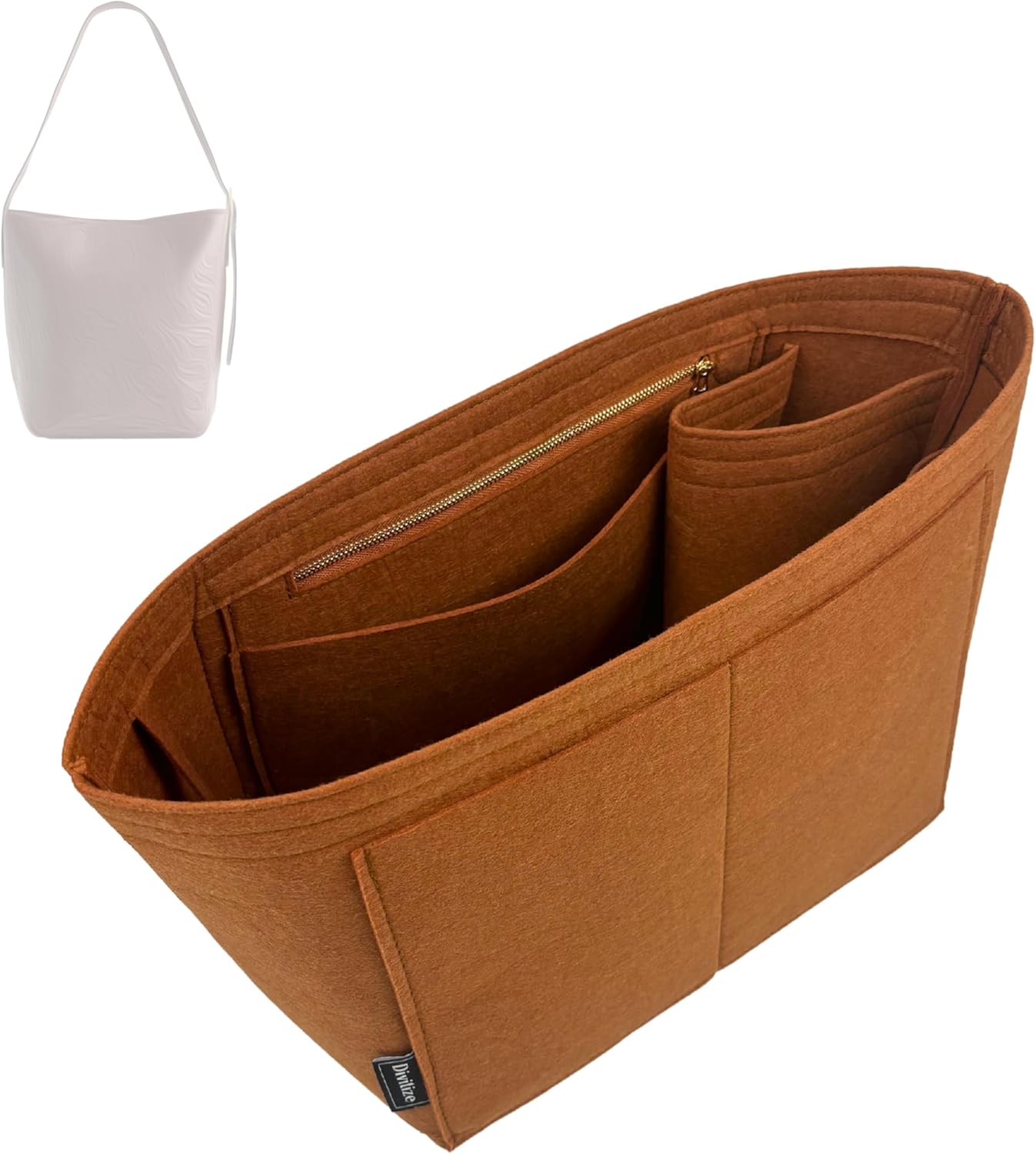 Divitize Premium Purse Organizer compatible with Madewell The Essential Bucket Organizer — Perfect Fit, Durable Quality Felt, Extra Pockets, 24+ Shades (White, for Essential Bucket)