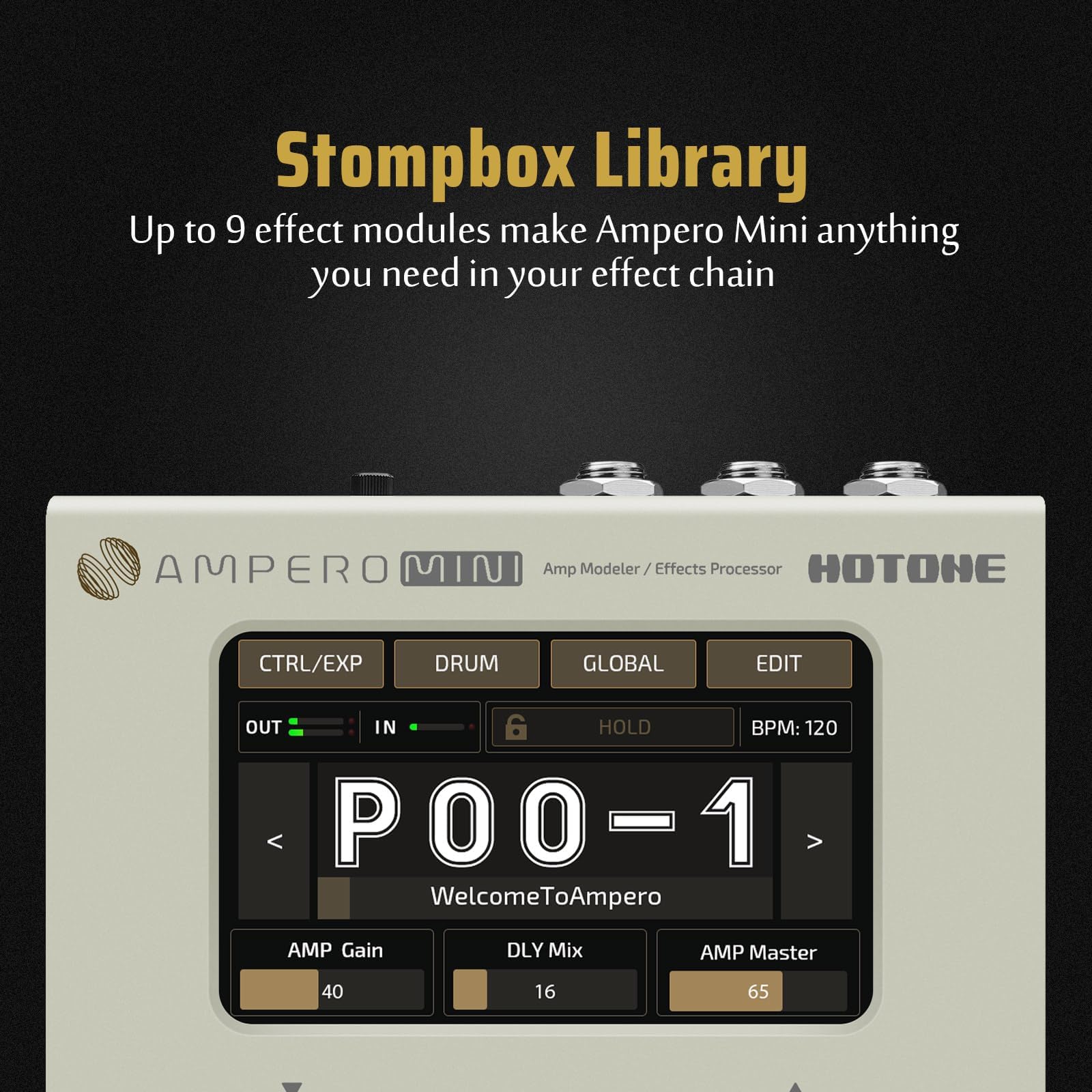 HOTONE Ampero Mini MP-50 Multi Effects Processor Pedal Gitarre Bass Amp Modeling IR Cabinets Simulation Multi-Sprache Multi-Effekte mit Expression Pedal Stereo OTG USB Audio Interface Vanilla