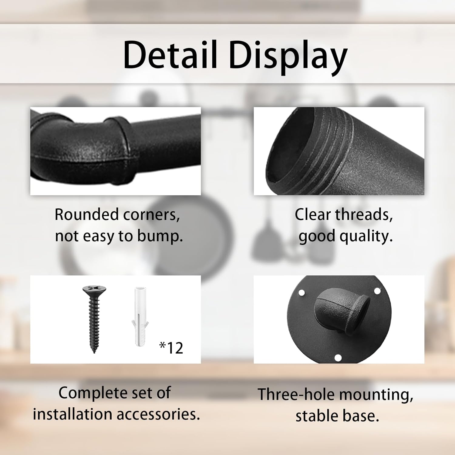 32-inch pot lid rack with 10 hooks, wall-mounted kitchen utensil rack, towel bar, retro farmhouse style DIY wall-mounted pot lid rack, space-saving, suitable for pots, pans, pot lids and towels.