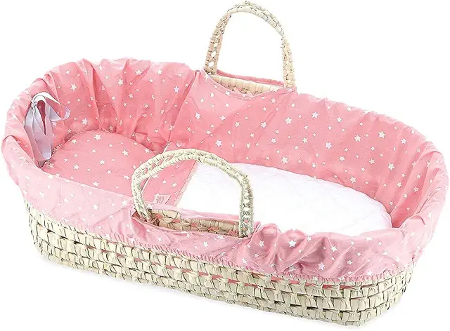 Couffin en Osier Bébé Petitcollin Vilac - Corail Étoilé pour Poupées Jusqu'à 50 cm