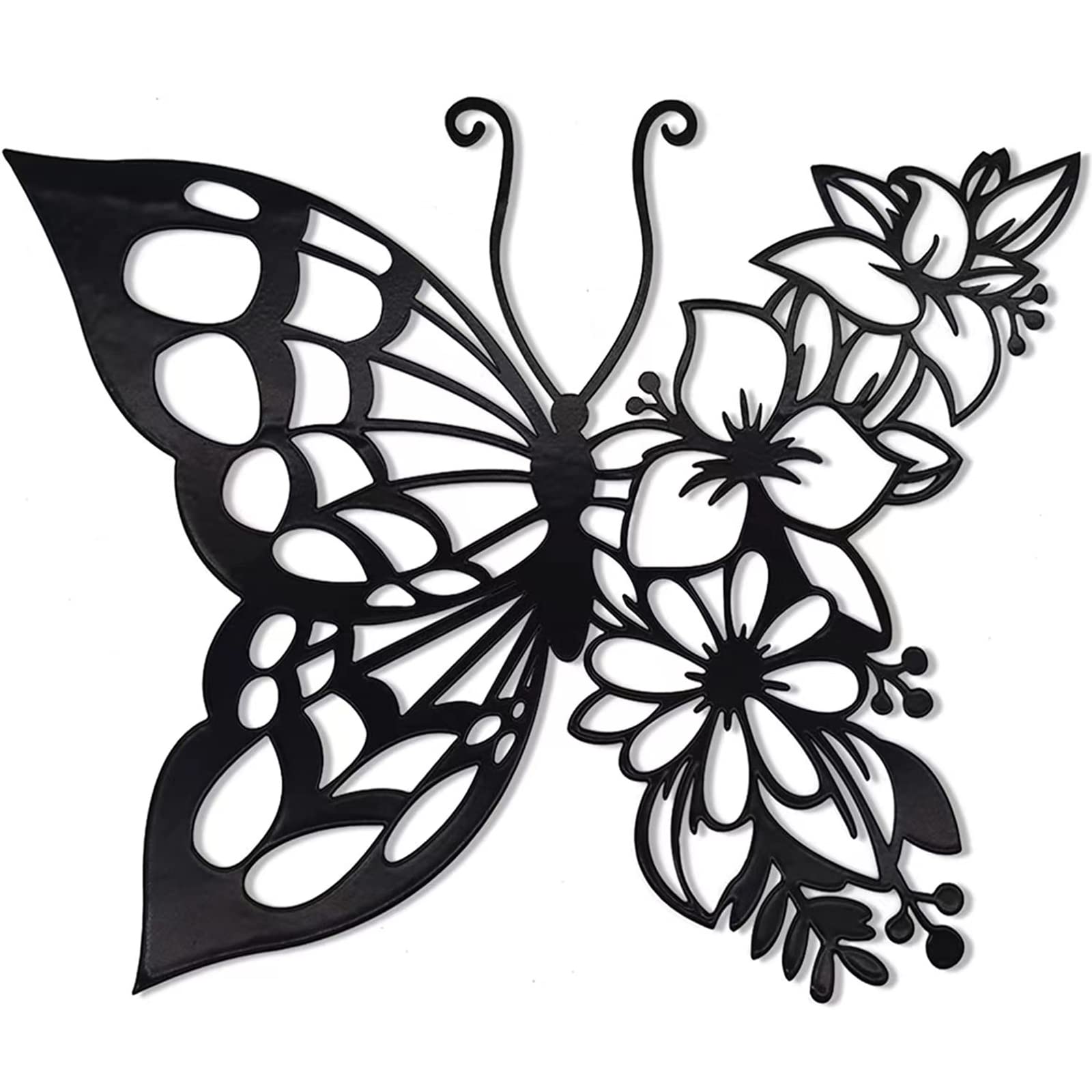 URCHUZE Black Metal Butterfly Flower Wall Decor