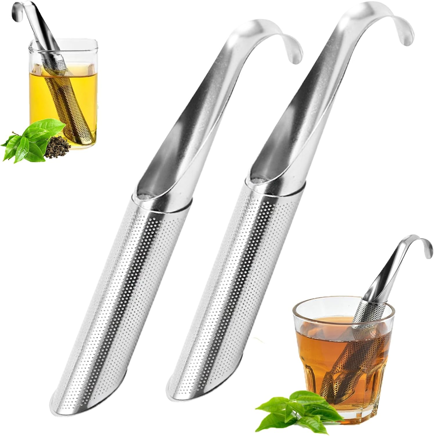 2 PCS Stainless Steel Tea Diffuser Tea Infuser,Tea Pipe with Hanging Hook Handle,Fine Holes Tea Interval Diffuser for Loose Tea Leaf Coffee Herbs Spices