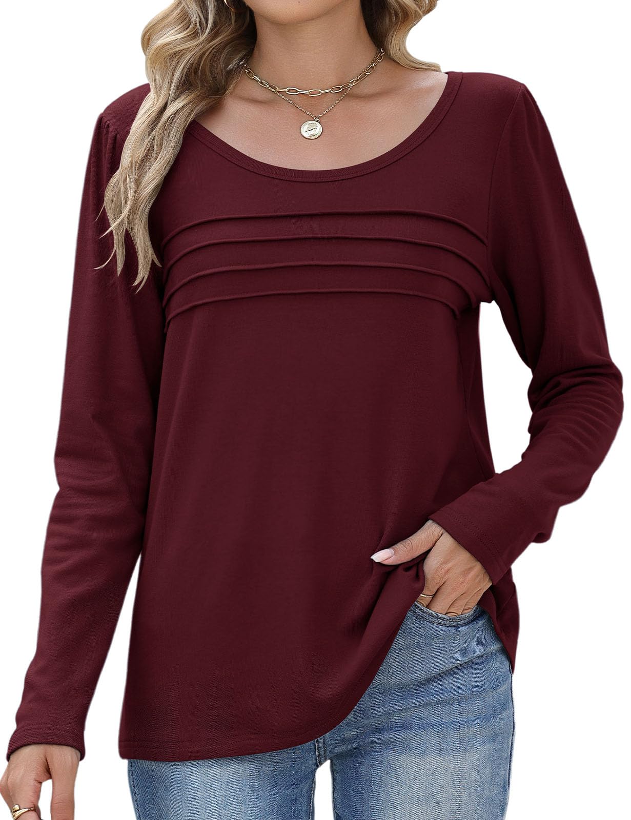 CMTOP Maglia Donna Manica Lunga Maglietta Termica Foderati in Pile Maglietta Girocollo a Maniche Lunghe Top Elegante a Pieghe Camicia Casual Autunno Invernali