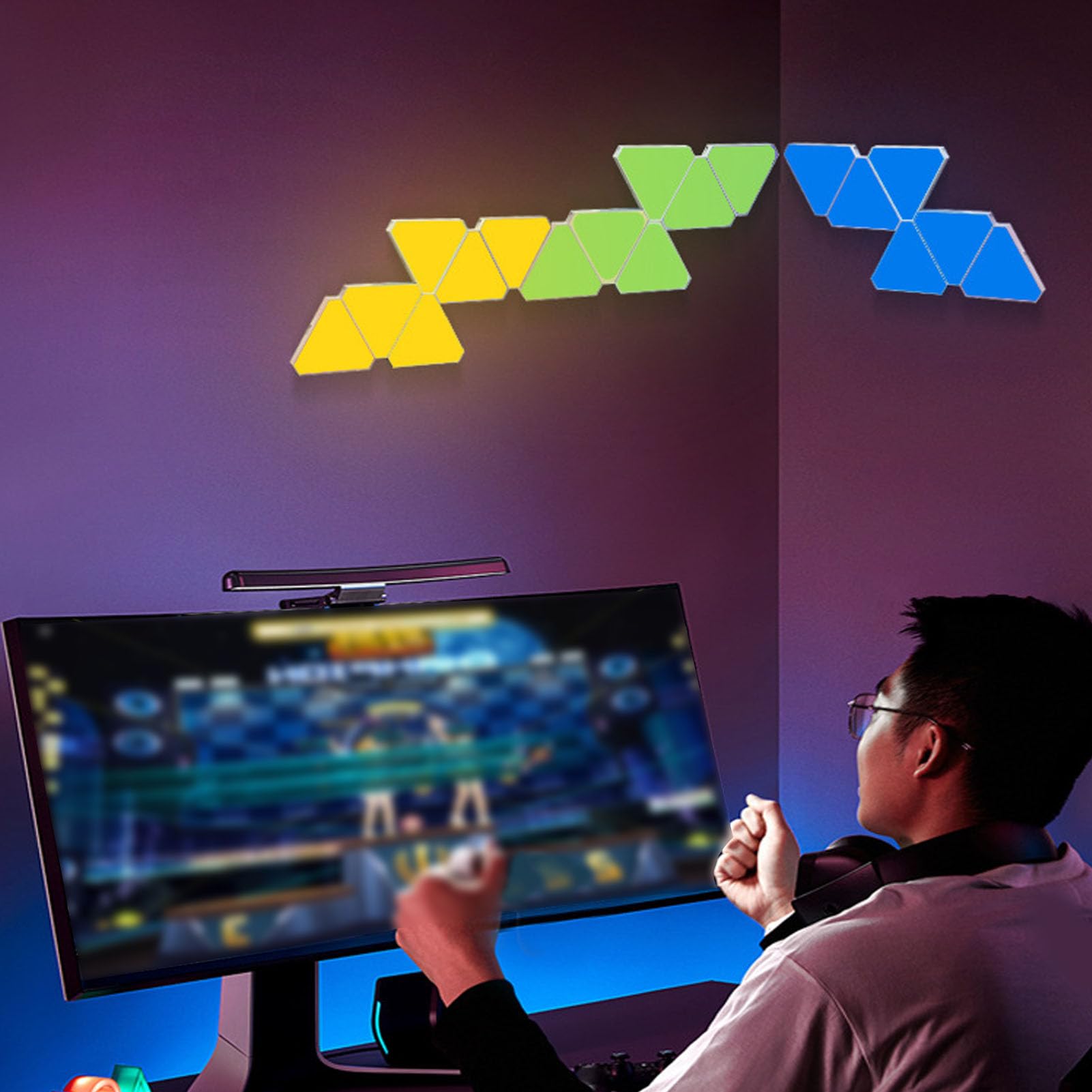 Trójkątny Panel światła, 10 Zestawów RGB LED Light Light Panel Trójkątne Modułowe światło Splicing Wystrój LAMP Synchronizacja BT App i Zdalne Sterowanie