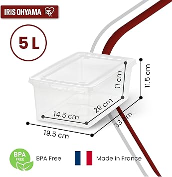 Iris Ohyama, Storage Boxes with Lids, Plastic Storage Box with Lid, Stackable, 5L/10Pack, BPA Free, Clear, W32.7 x D19.1 x H11.4cm, CNL-5