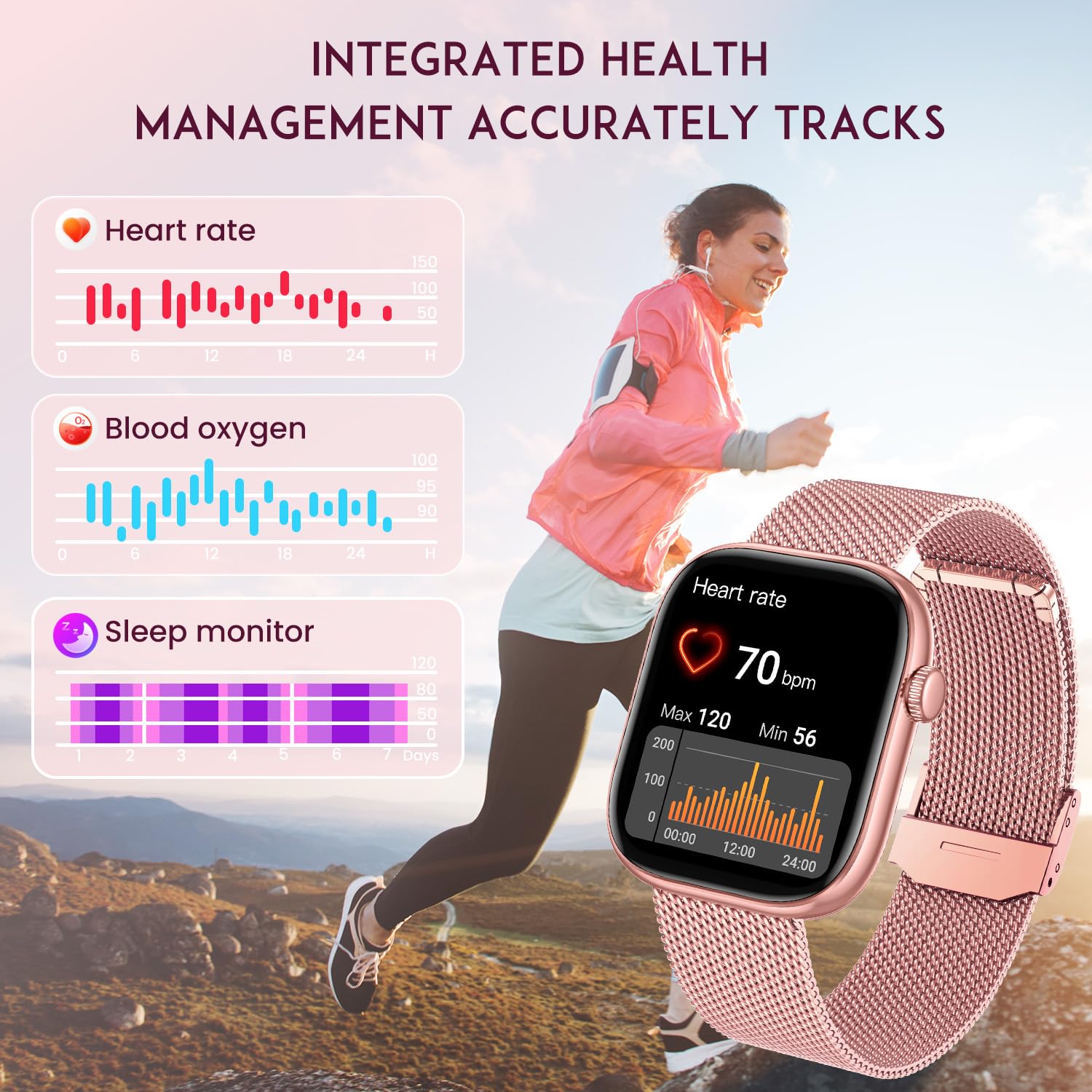 Montre Connectée Femme Smartwatch Fitness: 1.83" Sport Smart Watch avec Appel Bluetooth 20+ Sport Mode Podometre Moniteur de Sante Fréquence Cardiaque Montres Intelligente Compatible iOS et Andriod