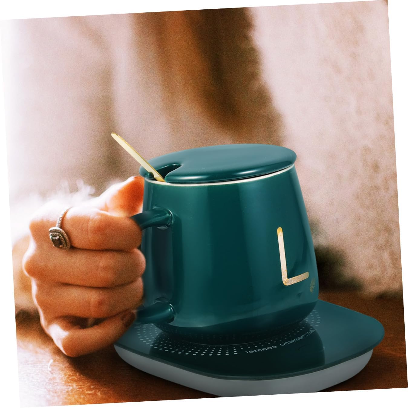 SECFOU USB Thermostat Cup Warmer Constant Temperature Heating Pad for Milk Coffee Tea Office Desktop Use with Gravity Sensor Green