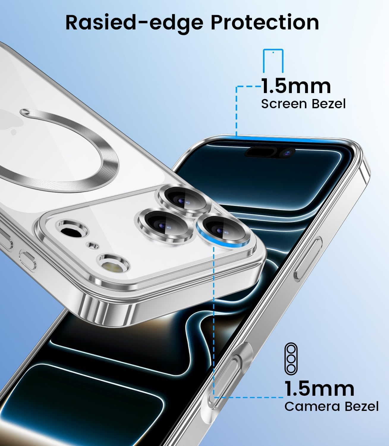 Slim Thin for iPhone 17 Pro Max Case Clear, Compatible with MagSafe, Built-in Camera Lens Protector, Non Yellowing Shockproof Protective Phone Case, Soft Electroplated Magnetic Cover, Sliver
