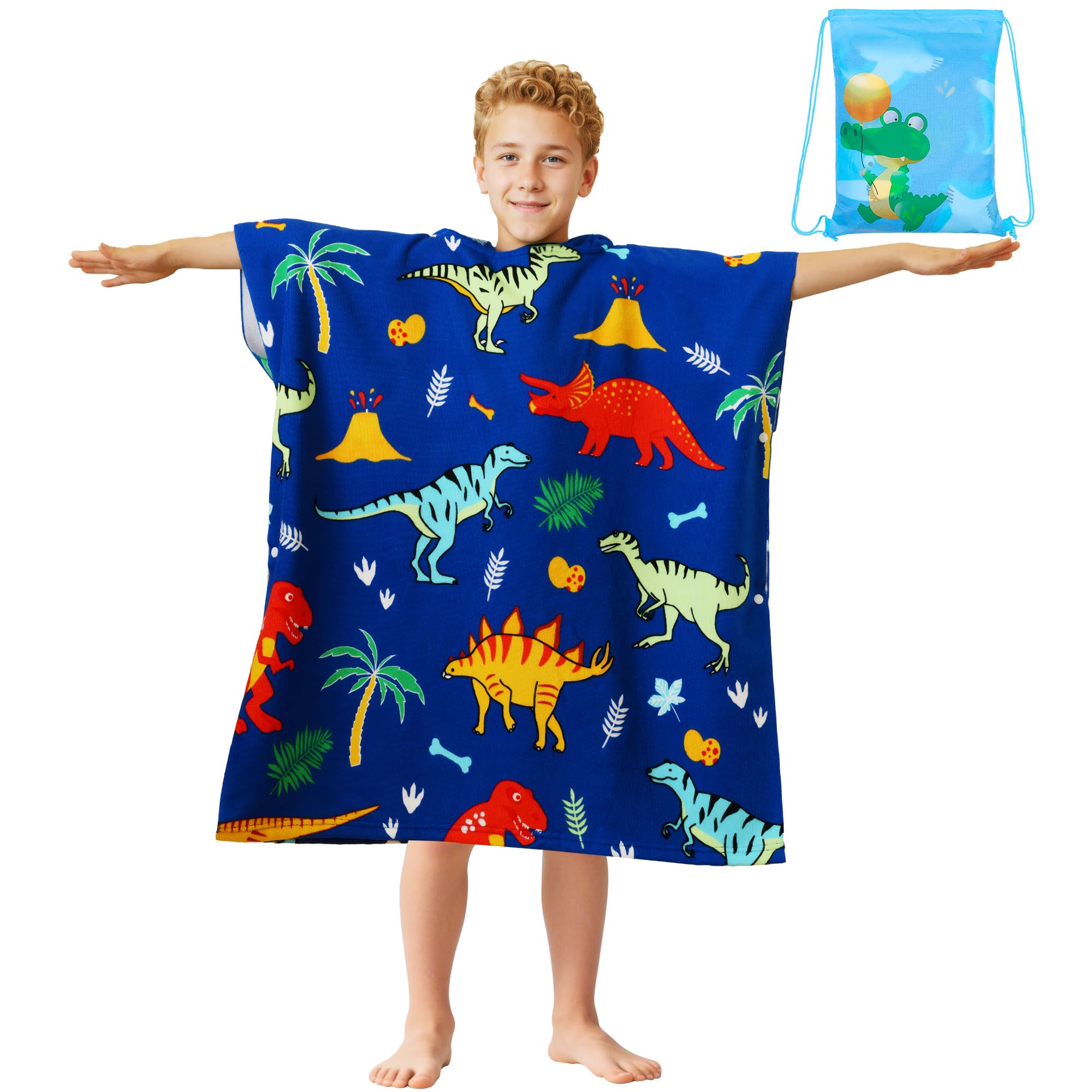 MOKANI Poncho handdoeken met capuchon voor kinderen, sneldrogende microvezel badzwemmen strandhanddoeken verschonen badjas voor meisjes jongens, warme wikkel badstof poncho voor badkamer zwembad