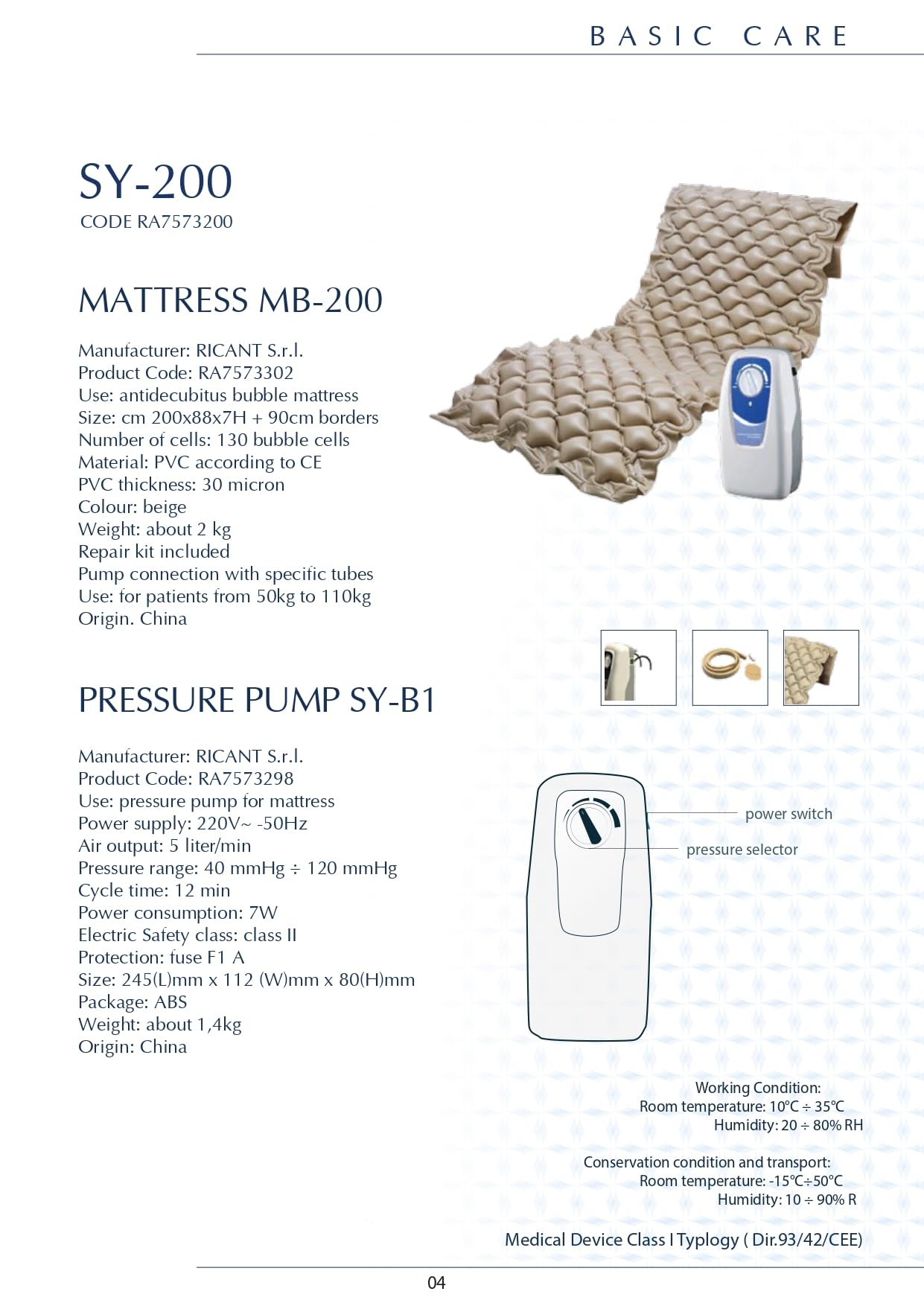 SY-200 Colchón Antiescaras de Aire Alternante con Compresor de Bajo Ruido (30-35 dB) – Cama 90 cm (88x200 cm) – Dispositivo Médico para Pacientes Encamados – Prevención de Úlceras por Presión