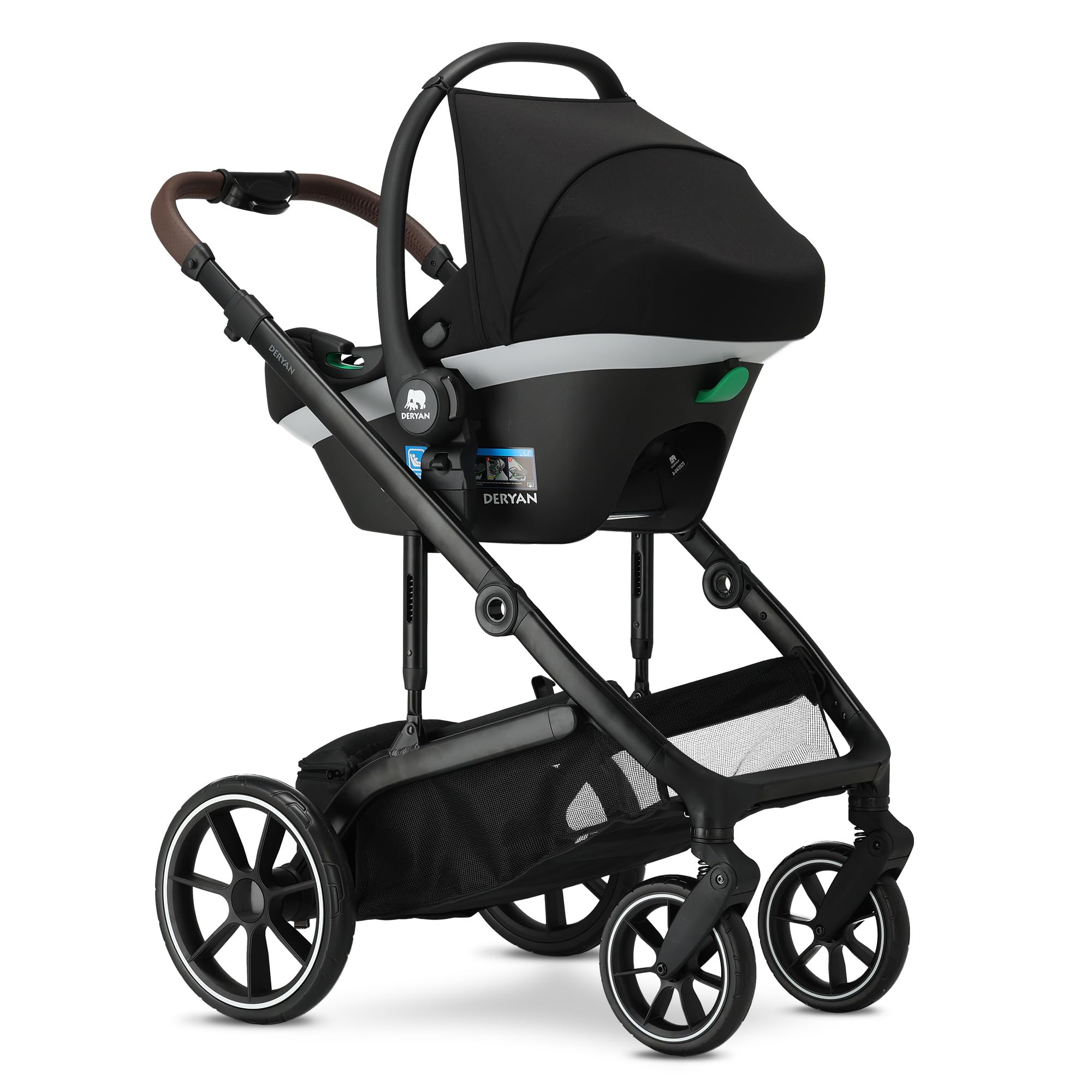 Deryan NOA - Cochecito 3 en 1 con asiento de coche I-Size, sistema de viaje, cochecito de bebé, cochecito plegable, para recién nacidos hasta 4 años (Chocolate)