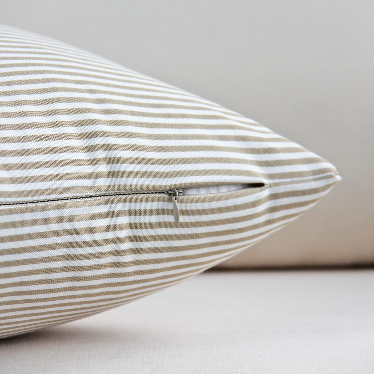 JOJUSIS Farmhouse Striped Boho Throw Pillow Covers Decorative Ticking Couch Pillowcases 20 x 20 Inch Pack of 2 Khaki: Home & Kitchen