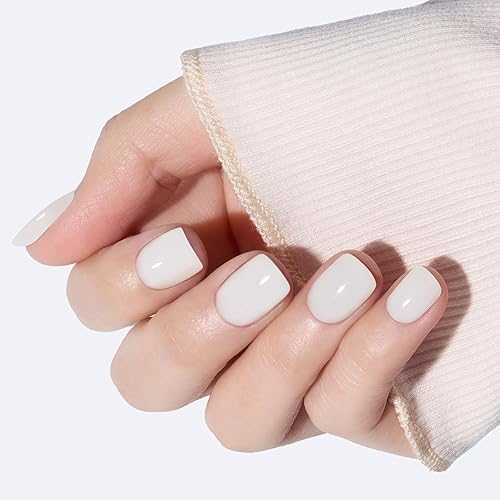 Modelones Extra Short Press on Nails,Sheer White Semi-Transparent Squoval Fake