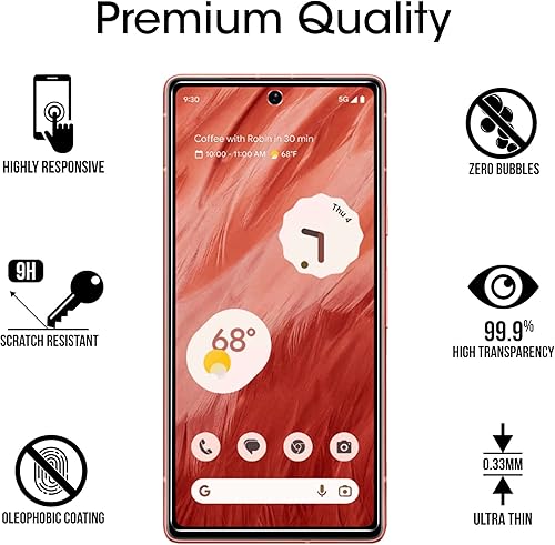 Miniatura 6 de amFilm Paquete de 3 protectores de pantalla de vidrio templado para Google Pixel 7a, con 1 protector de lente de cámara, 0.013 in de grosor,
