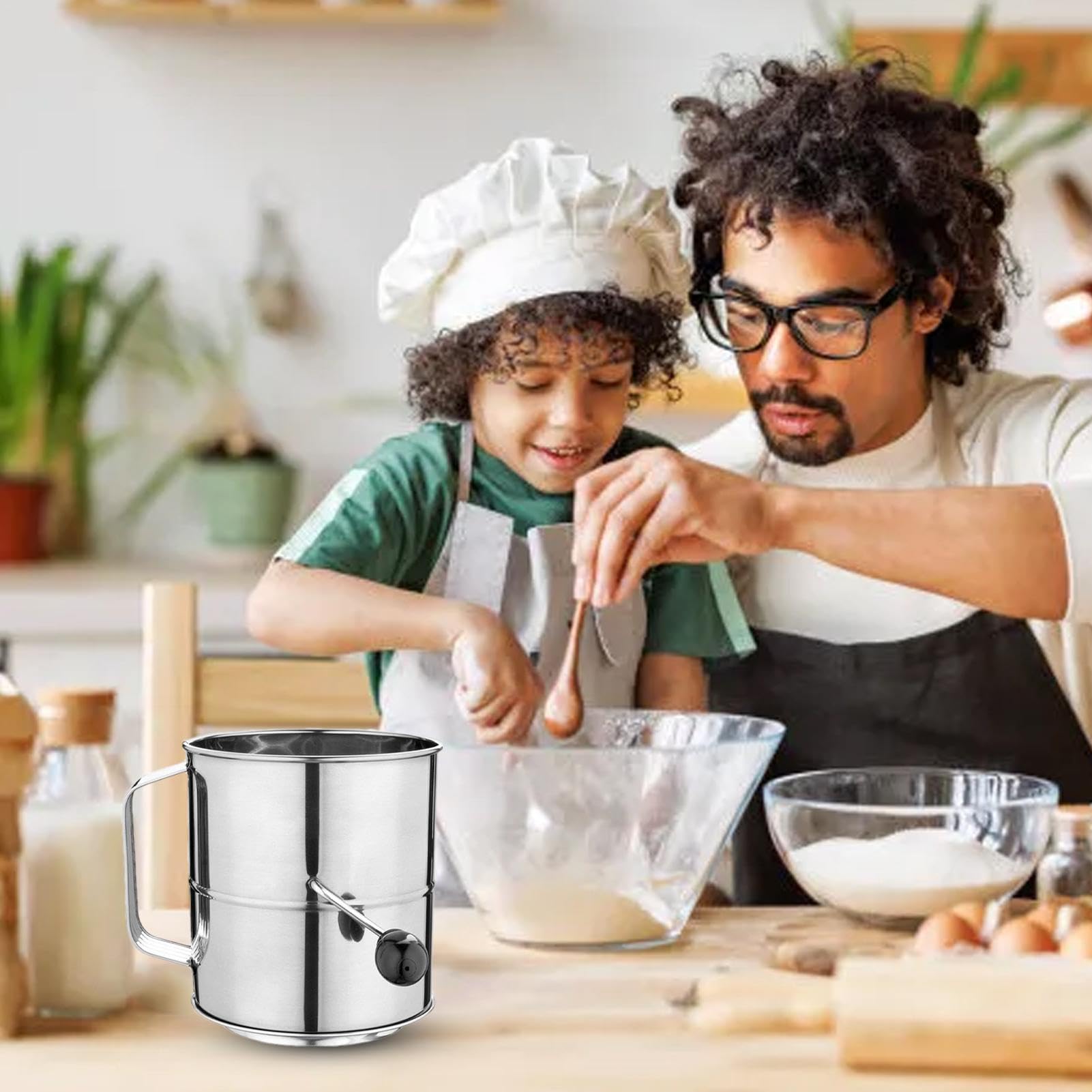 Tamis à farine - Tamis à farine en acier inoxydable | Tamis de cuisson | Tasse mélangeur de farine | Tamis à poudre de tasse à main | Tamis de tasse à manivelle pour la cuisson des gâteaux, gâteaux