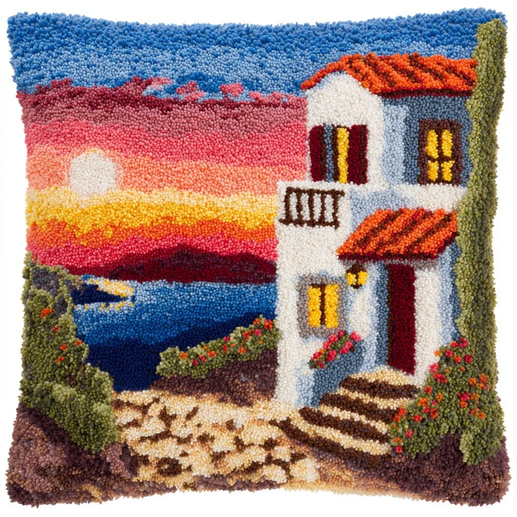 Henypt Latch Hook Cushions Kits Seaside Scenery