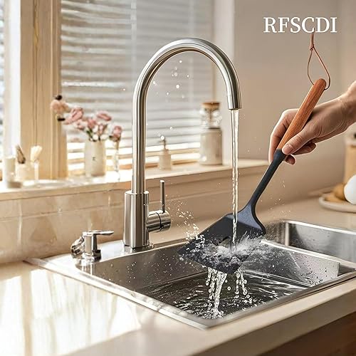 Miniatura 6 de Exquisito juego de utensilios de cocina de silicona, no tóxicos, resistentes al calor, con asas de silicona y madera de grado alimenticio, incluye