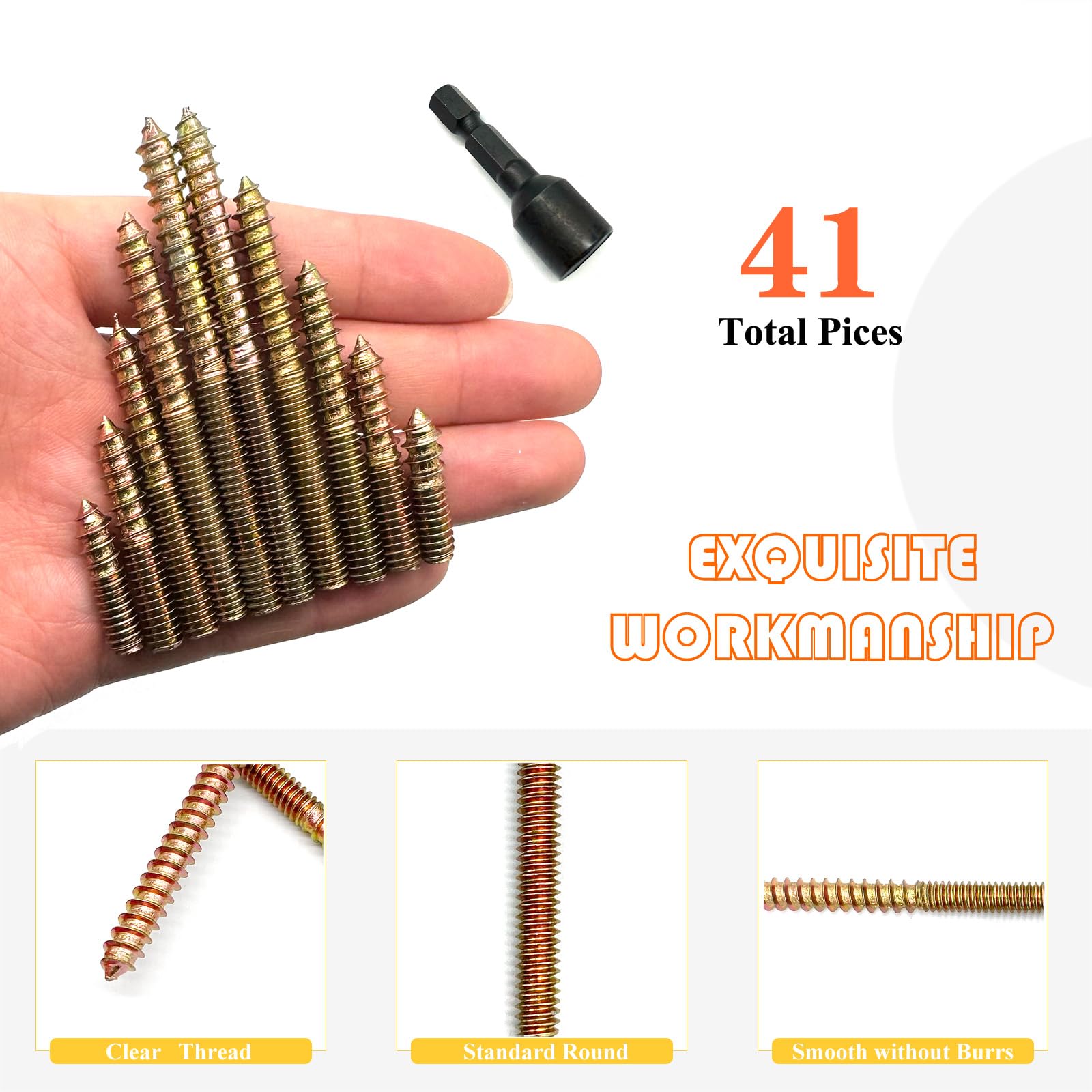 41 Pack Hanger Bolts - 1/4-20" Wood Screws & Driver -4