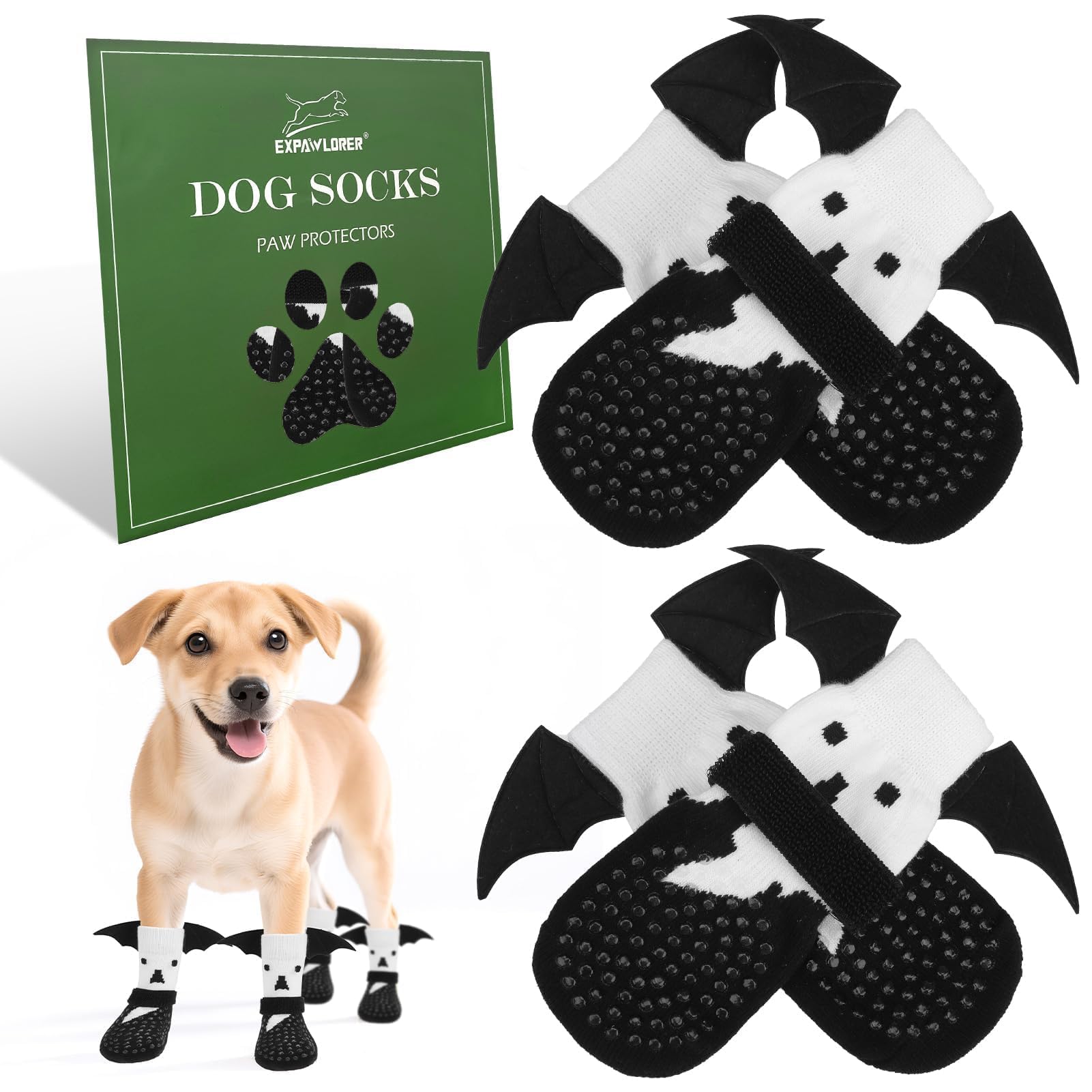 EXPAWLORER Halloween Anti-Slip Dog Socks Paws Stop Licking with Grips