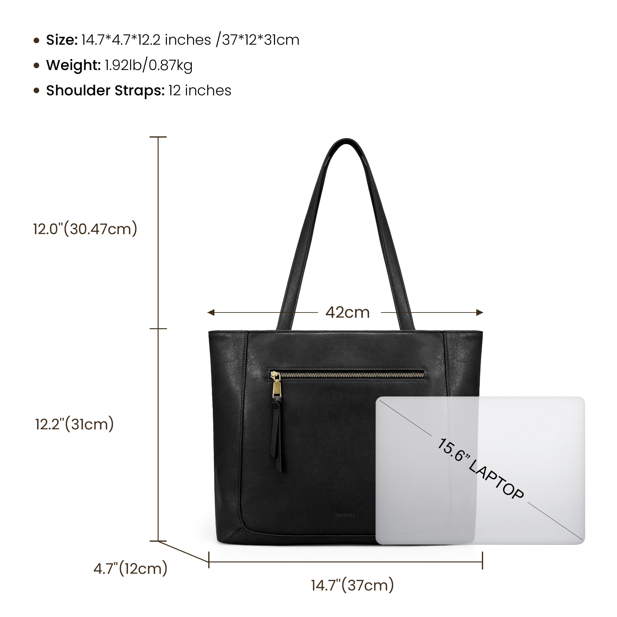 befen Borsa Tote in Vera Pelle per Donna, Borsa da Lavoro con Zip e Scomparto per Computer 15,6"