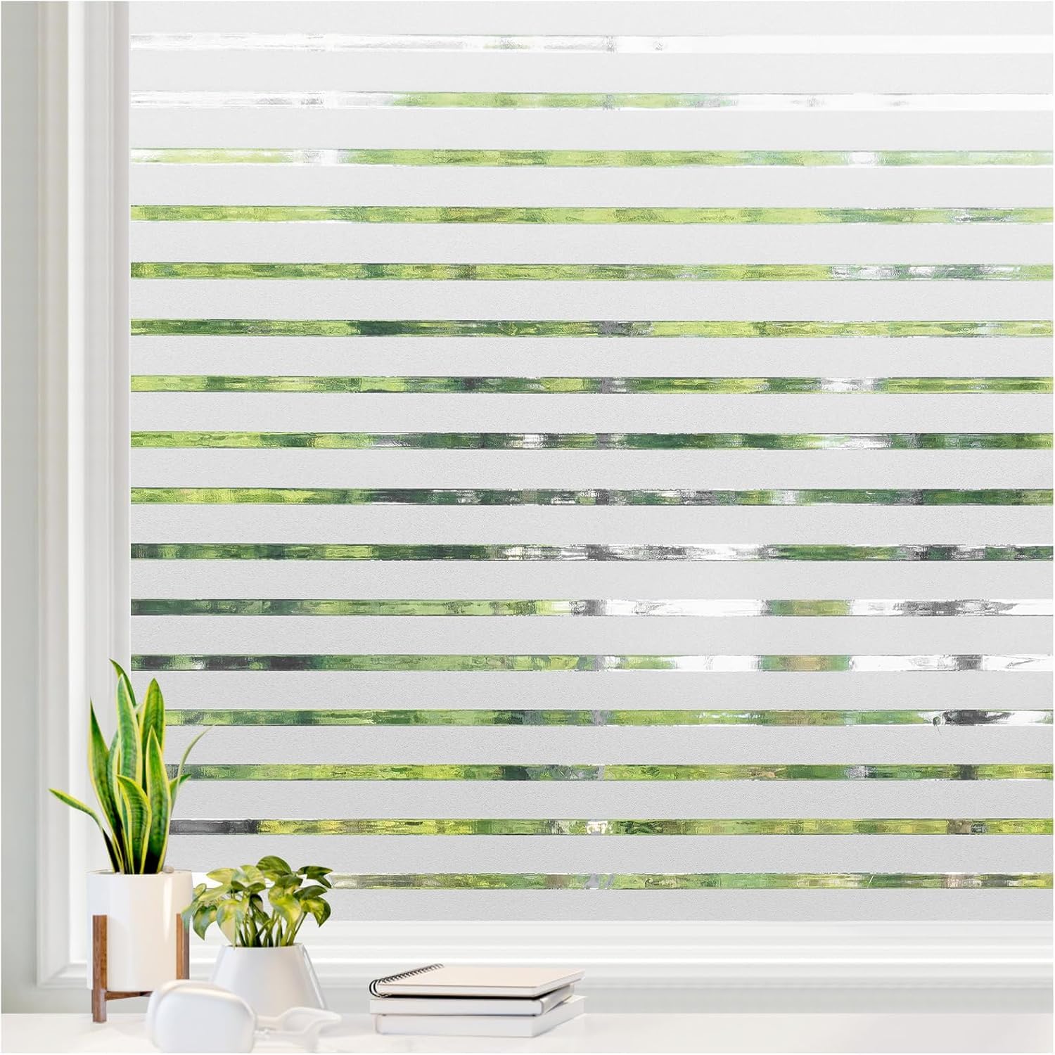 rabbitgoo Fensterfolie Klassische Streifen Sichtschutzfolie Fenster Selbstklebend Milchglasfolie Sichtschutz gestreifte Folie für Büro Anti-UV 30 x 200 cm