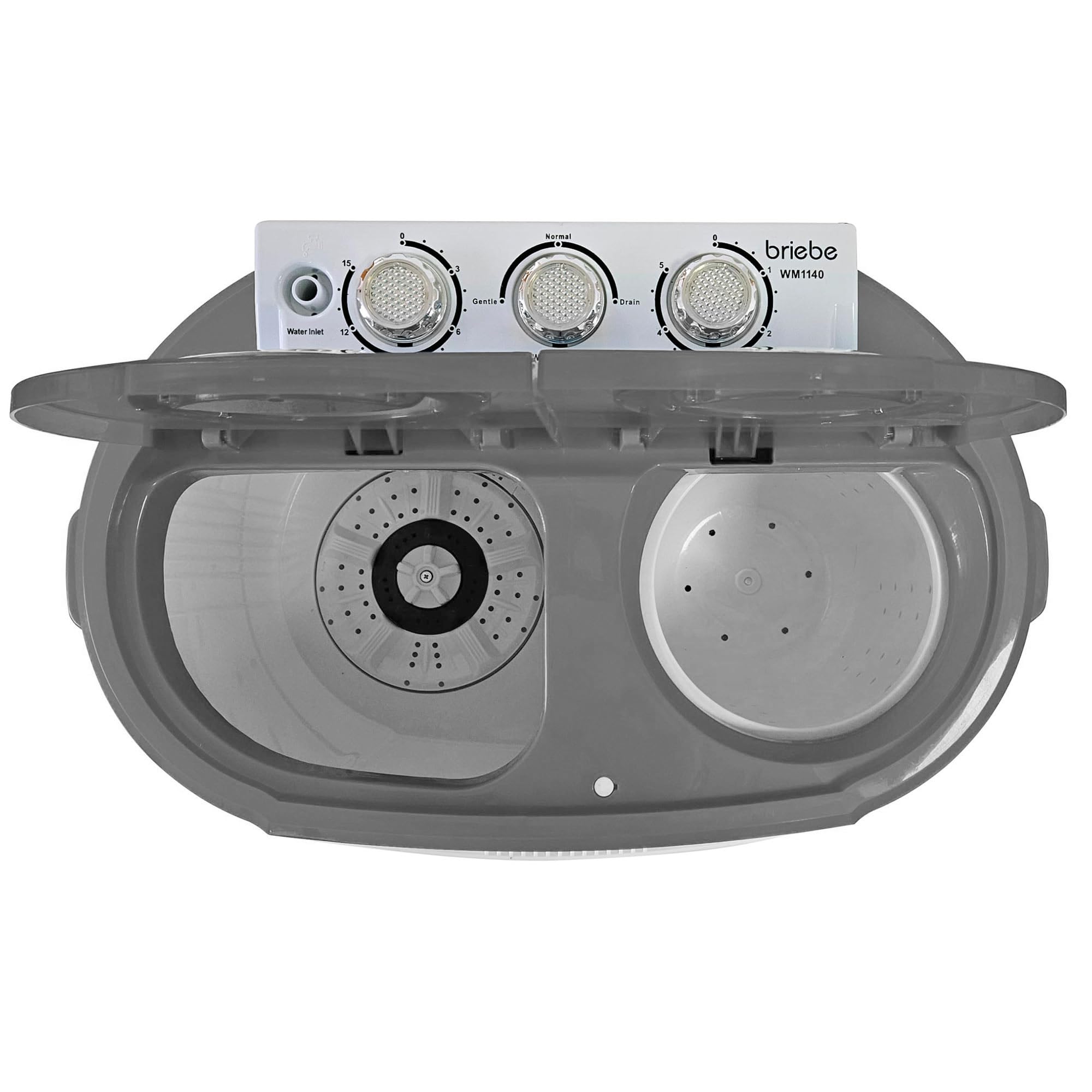 briebe Camp Mini-Waschmaschine, Tragbar, mit Schleuder, Camping, Kapazität 3 kg, Ideal für Reisen, Wohnwagen, Wohnmobile, Kleine mit 2 Fächern, Geringer Wasser- und Energieverbrauch, Grau/Weiß