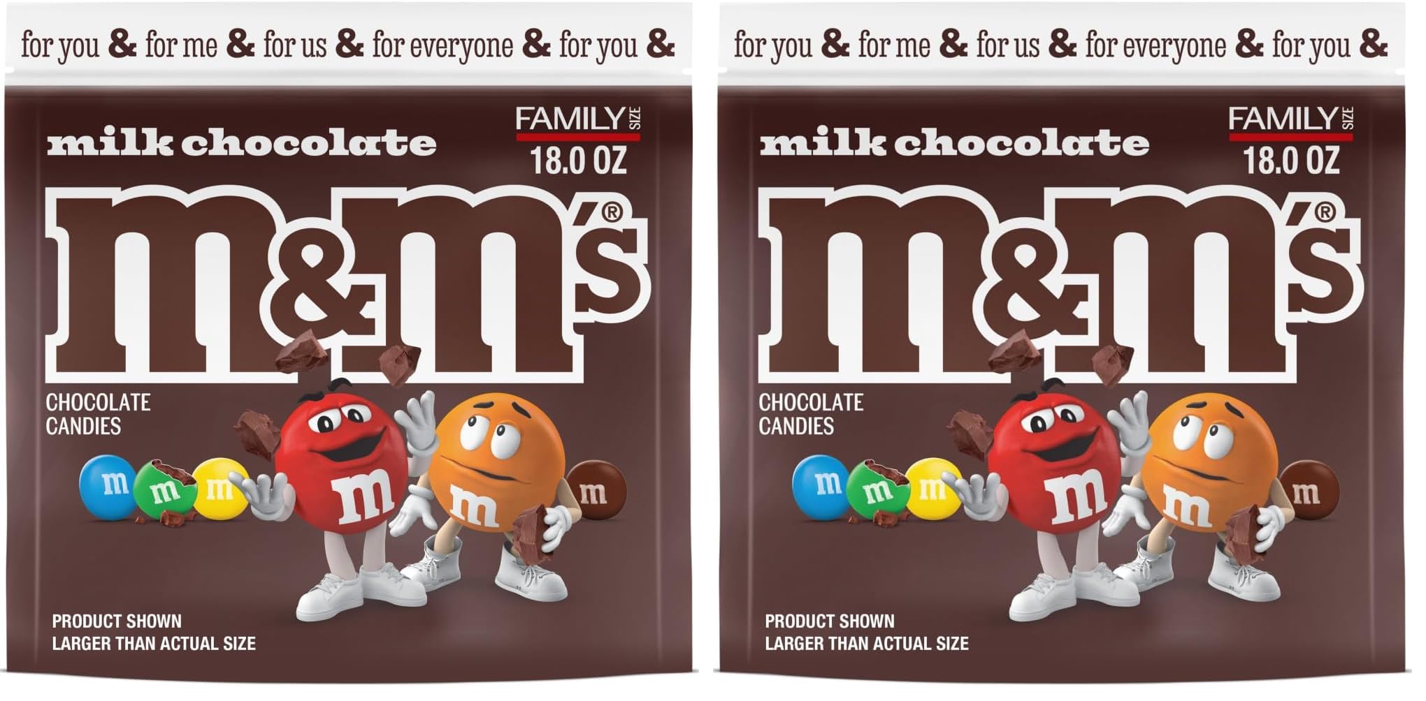 M&M'S Milk Chocolate Candy, Family Size, 18 oz Resealable Bulk Candy Bag (Pack of 2)