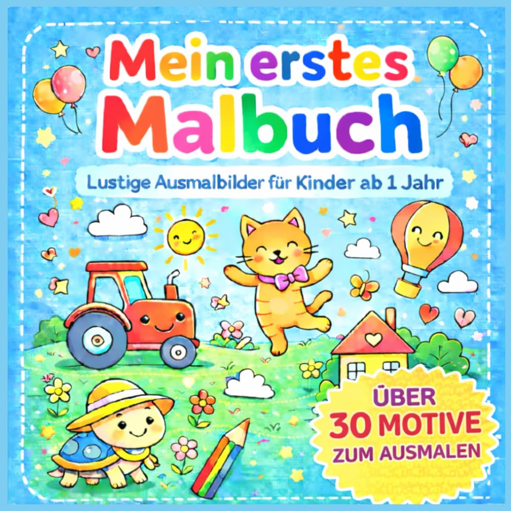 Mein erstes Malbuch - Lustige Ausmalbilder ab 1 Jahr: Ein fröhliches Ausmalbuch mit über 30 kindgerechten Motiven – ideal zur Förderung von Kreativität, Motorik und Spaß am Malen!