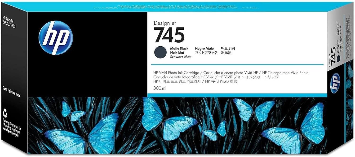 HP 745 DesignJet Matte Black High-Yield Ink Cartridge, F9K05A