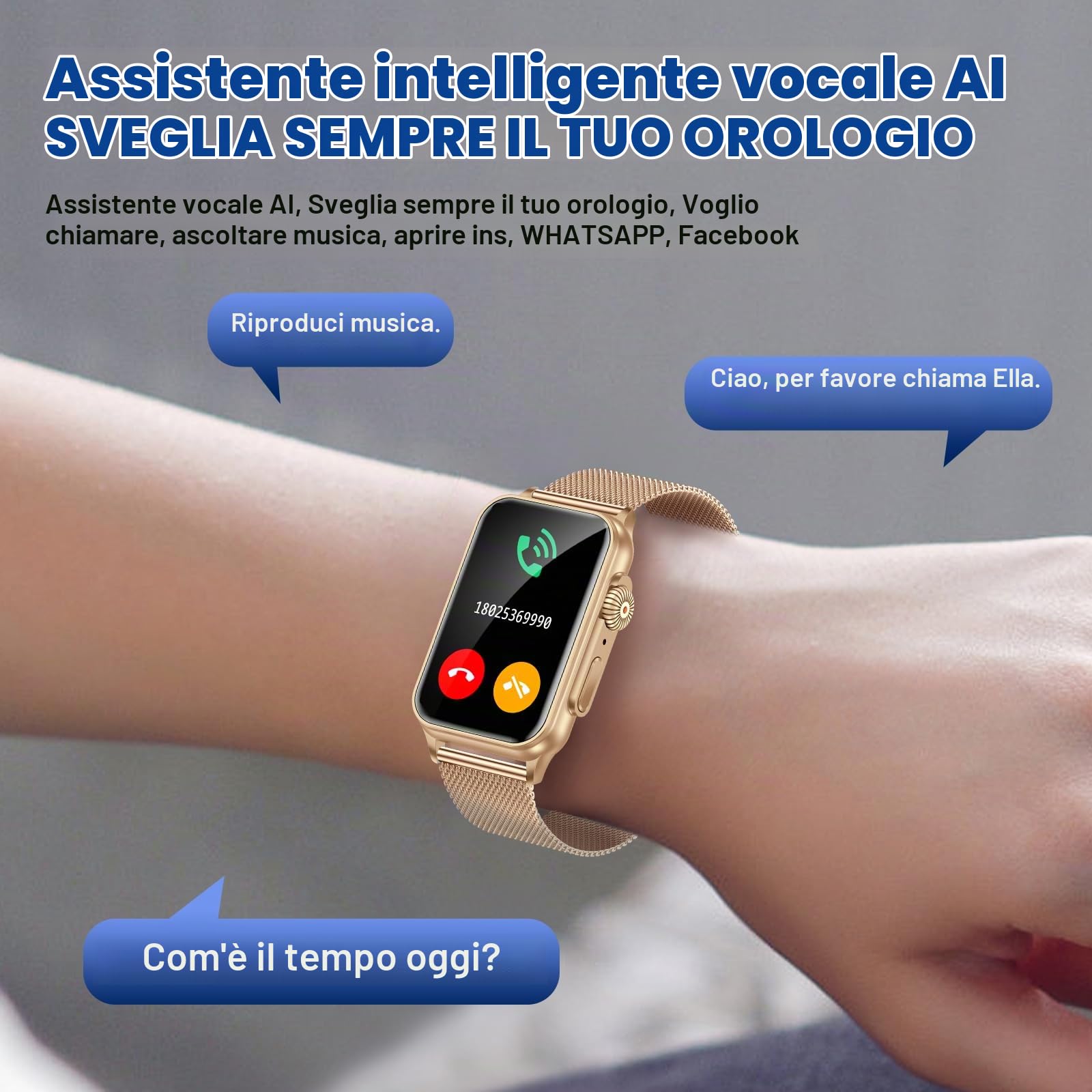 Smartwatch Donna Uomo 1.57" Smart Watch con Chiamate 130 Sport Vocale AI Impermeabile IP68 Contapassi SPO2 Sonno Cardiofrequenzimetro, Orologio Smartwatch 5.1 connessione Bluetooth per Android iOS