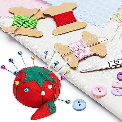 Miniatura 6 de Fbshicung Juego de herramientas de costura de 140 piezas, incluye cojín de pasador de tomate, pasadores de cabeza de bola de vidrio, agujas