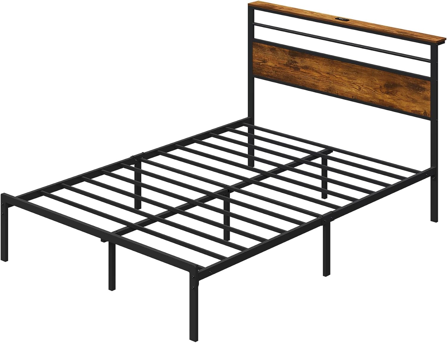 Bed Frame Queen Size with Storage Headboard & Charging Station, Sturdy Metal Queen Platform Bed Frame No Box Spring Needed, Queen Bed Frame Low to Ground, Quiet Base, Black (Queen)