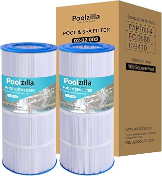 Poolzilla Replacement for Pool Filter Pentair CC100, CCRP100, PAP100, PAP100-4, Unicel C-9410, R173215, Filbur FC-0686, 59054200, 160316, 160354, SP100 Predator 100, L x OD 23 5/8 x 10 1/16