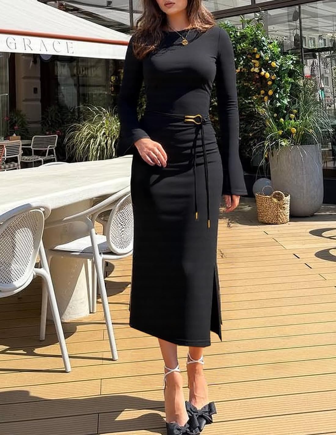 ZESICA Fall Cocktail Dresses for Women 2026 Long Sleeve Elegant Semi Formal Party Bodycon Slimming Business Casual Midi Dress - Image 4